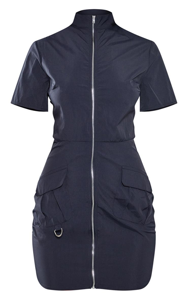 Navy Parachute Cargo Zip Through Shirt Dress Product Image