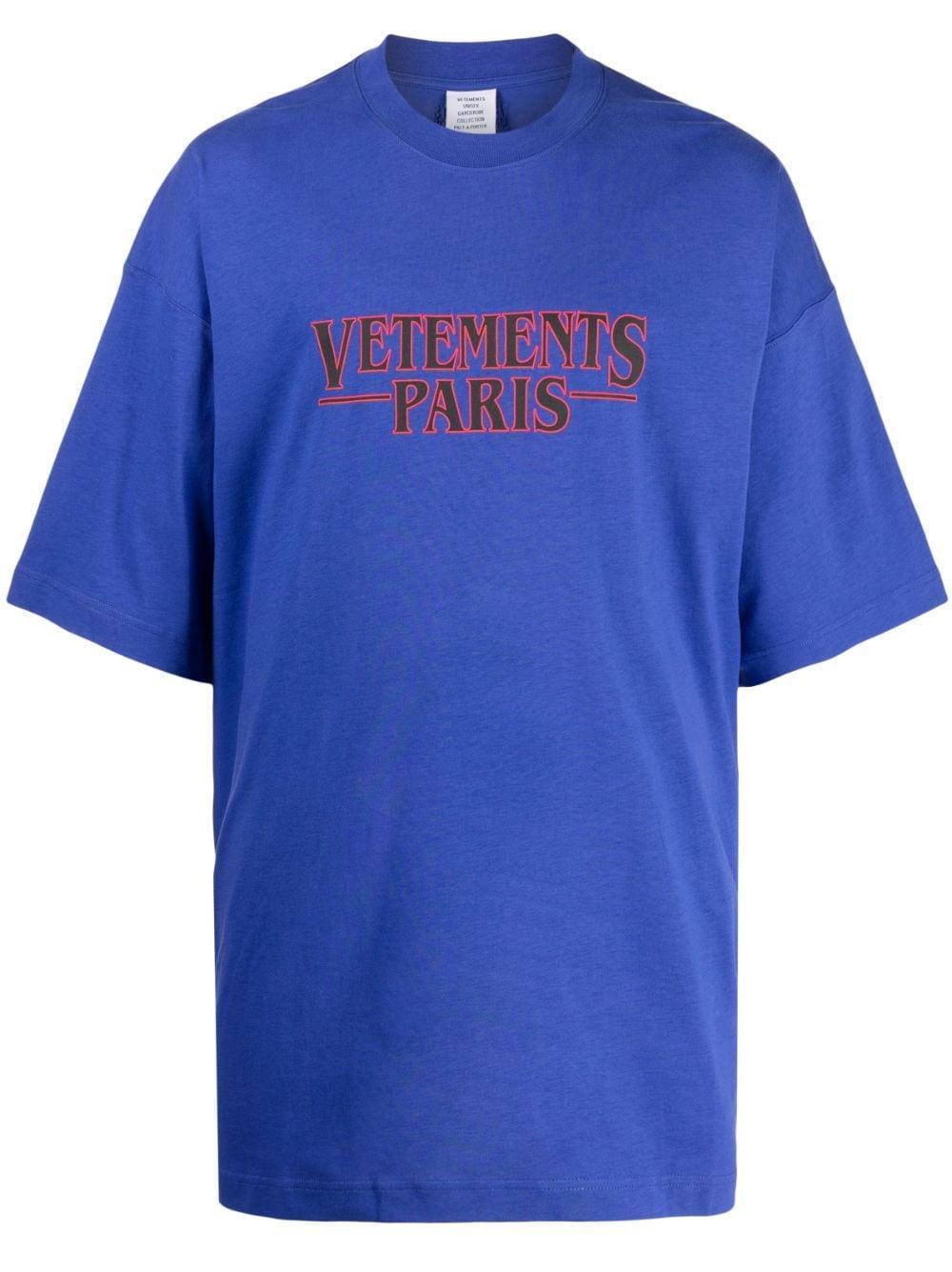 Logo-embroidered Cotton T-shirt In Blue Product Image