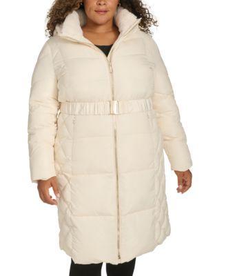 Plus Size Belted Hooded Puffer Coat Product Image