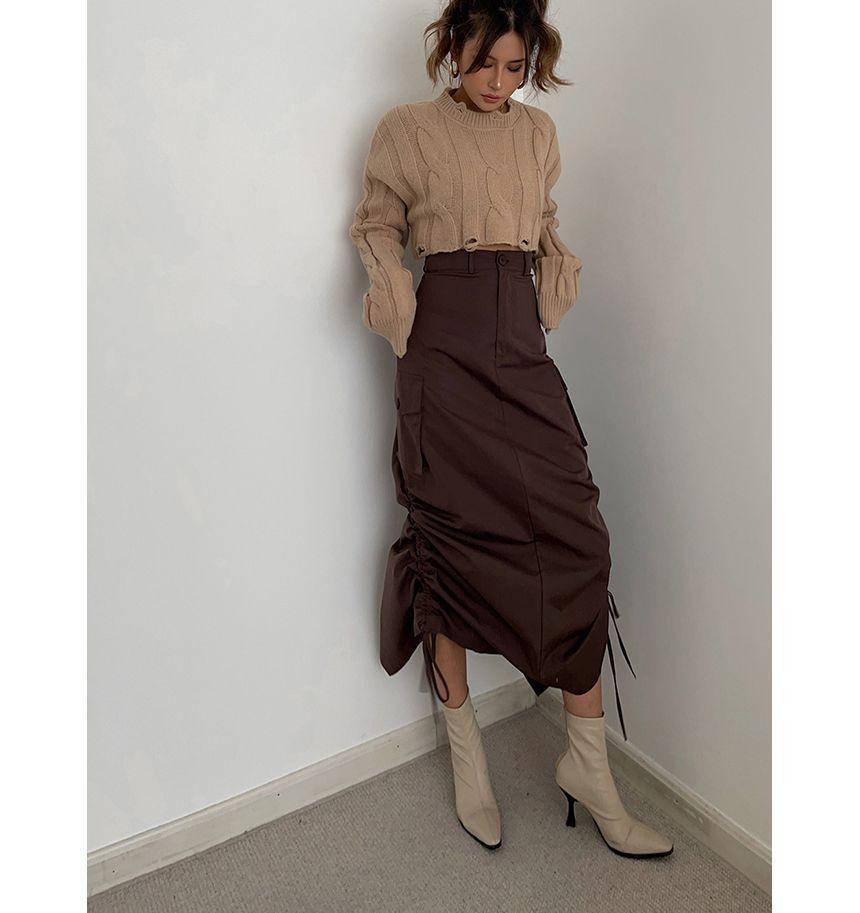 Outdoor High-Rise Drawstring-Side Cargo Midi Skirt Product Image