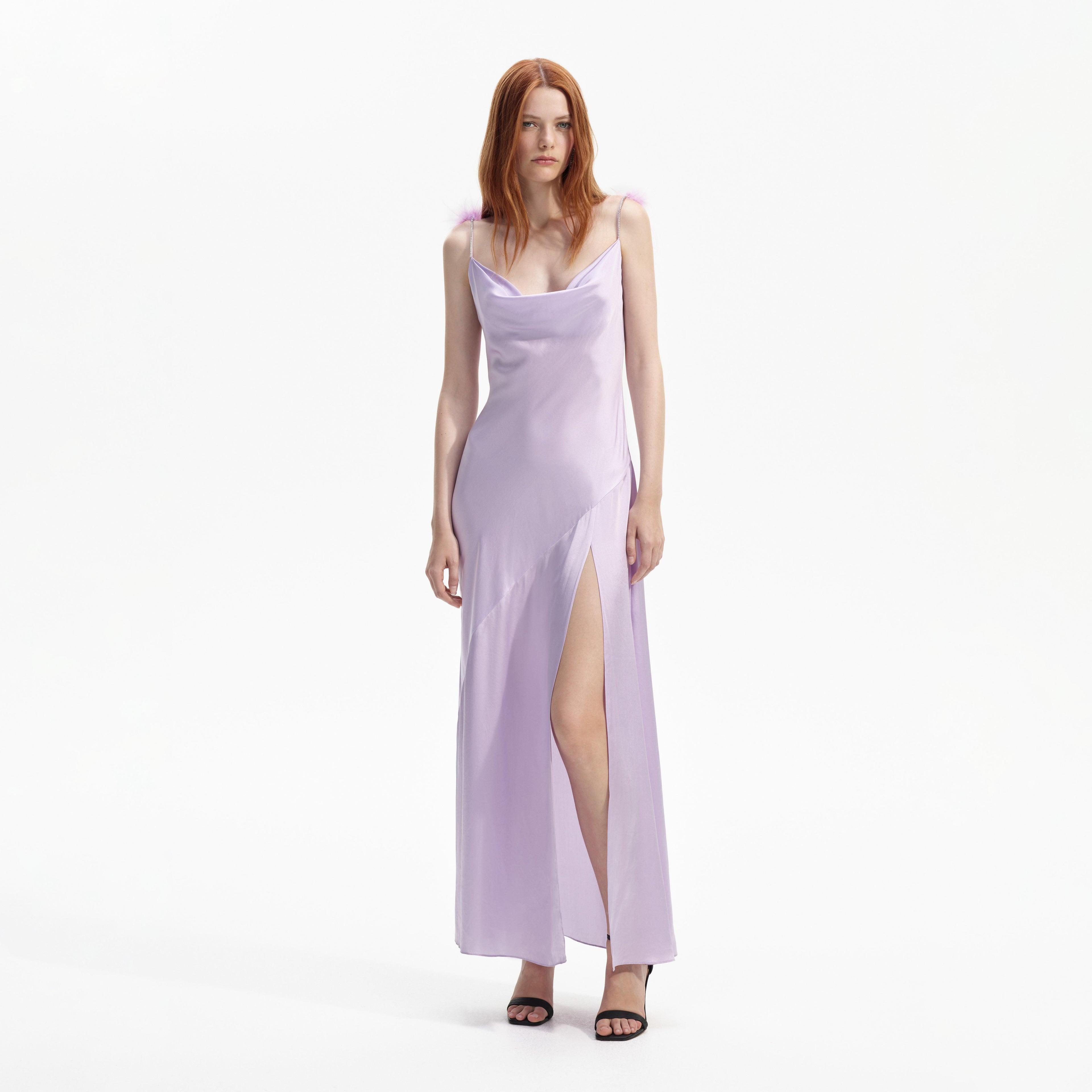 Lilac Silk Feather Maxi Dress Product Image