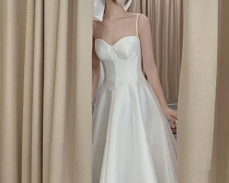 Spaghetti Strap Plain Maxi A-Line Wedding Dress Product Image