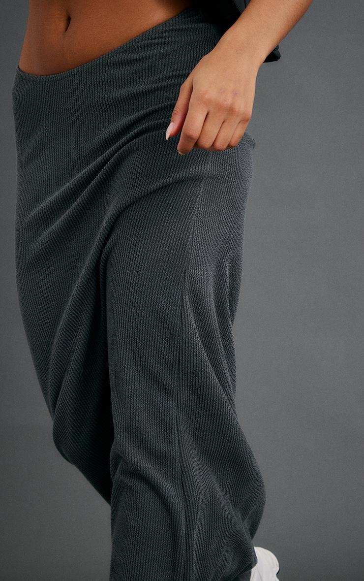 Charcoal Grey Crinkle Rib Curved Waist Maxi Skirt Product Image