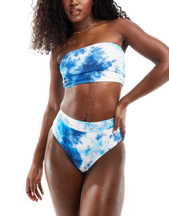 Threadbare bandeau bikini set with high waist bottom in blue tie dye Product Image