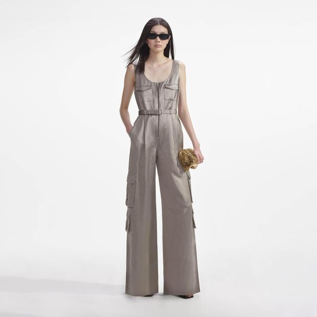 Beige Satin Jumpsuit Product Image