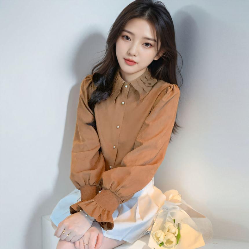 Long-Sleeve Plain Blouse Product Image