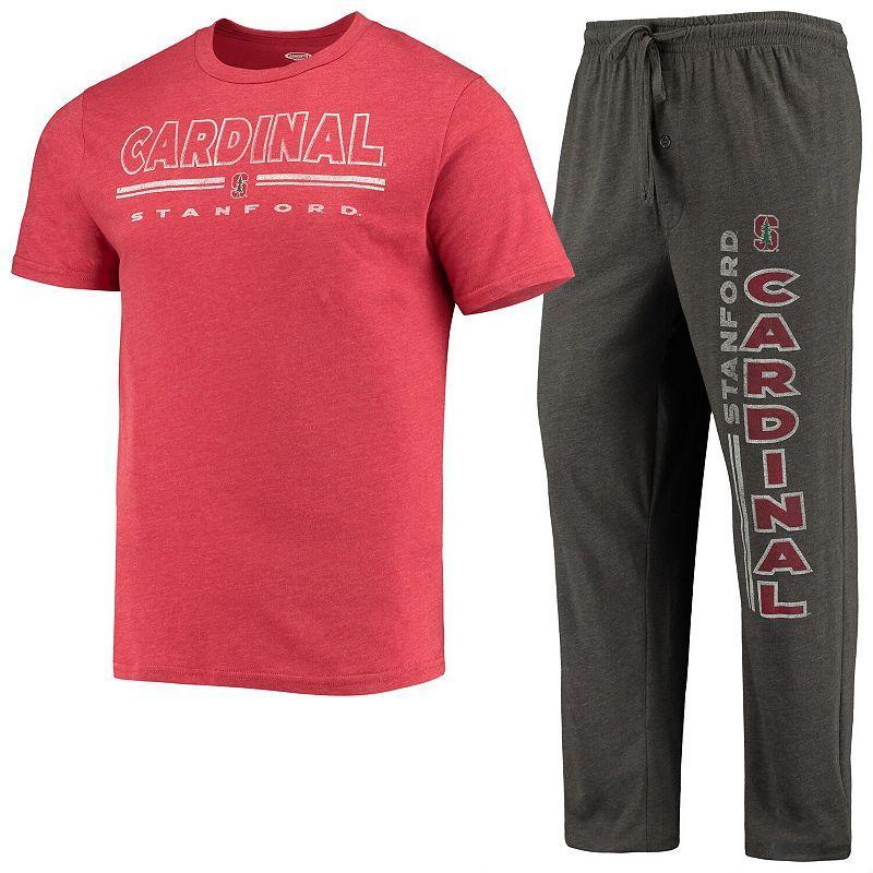 Mens Concepts Sport Heathered Charcoal/Cardinal Stanford Cardinal Meter T-Shirt & Pants Sleep Set Grey Product Image