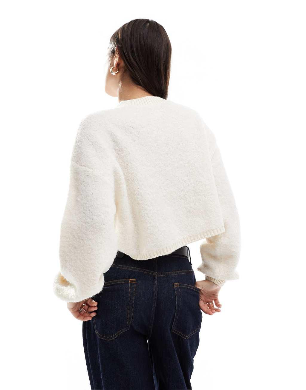 ASOS DESIGN high neck boucle sweater in cream Product Image