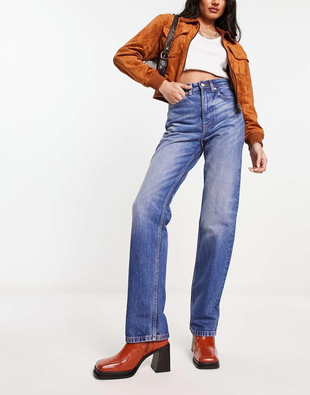 Weekday Rowe extra high waist straight leg jeans in wave blue Product Image