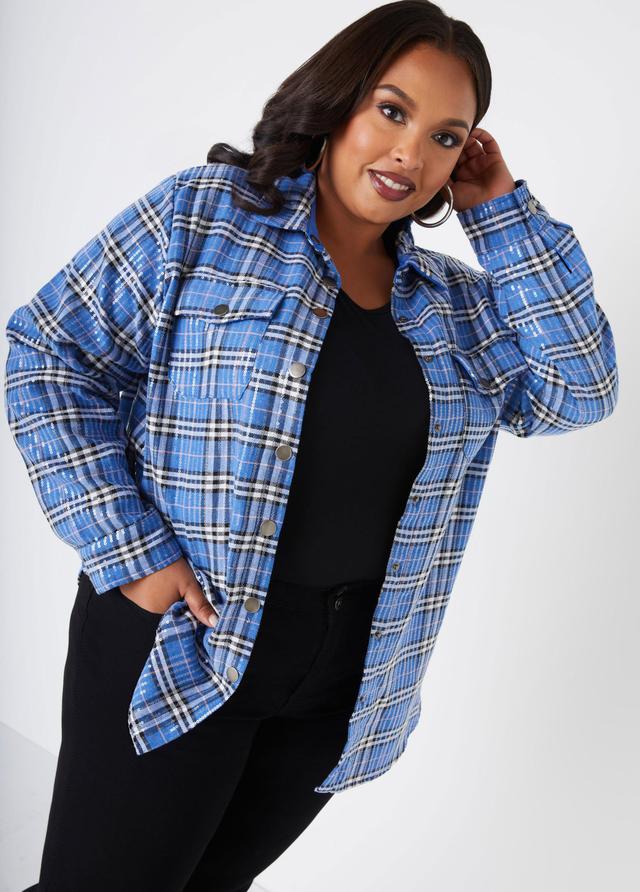 Plus Size Sequin Embellished Plaid Shacket Ashley Stewart Product Image