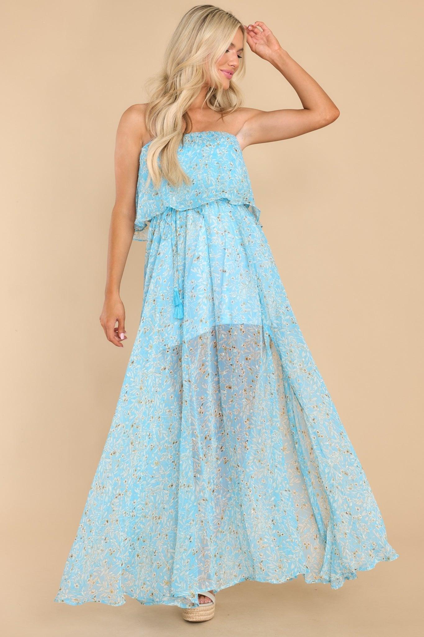 Ready To Love Light Blue Strapless Maxi Dress Product Image