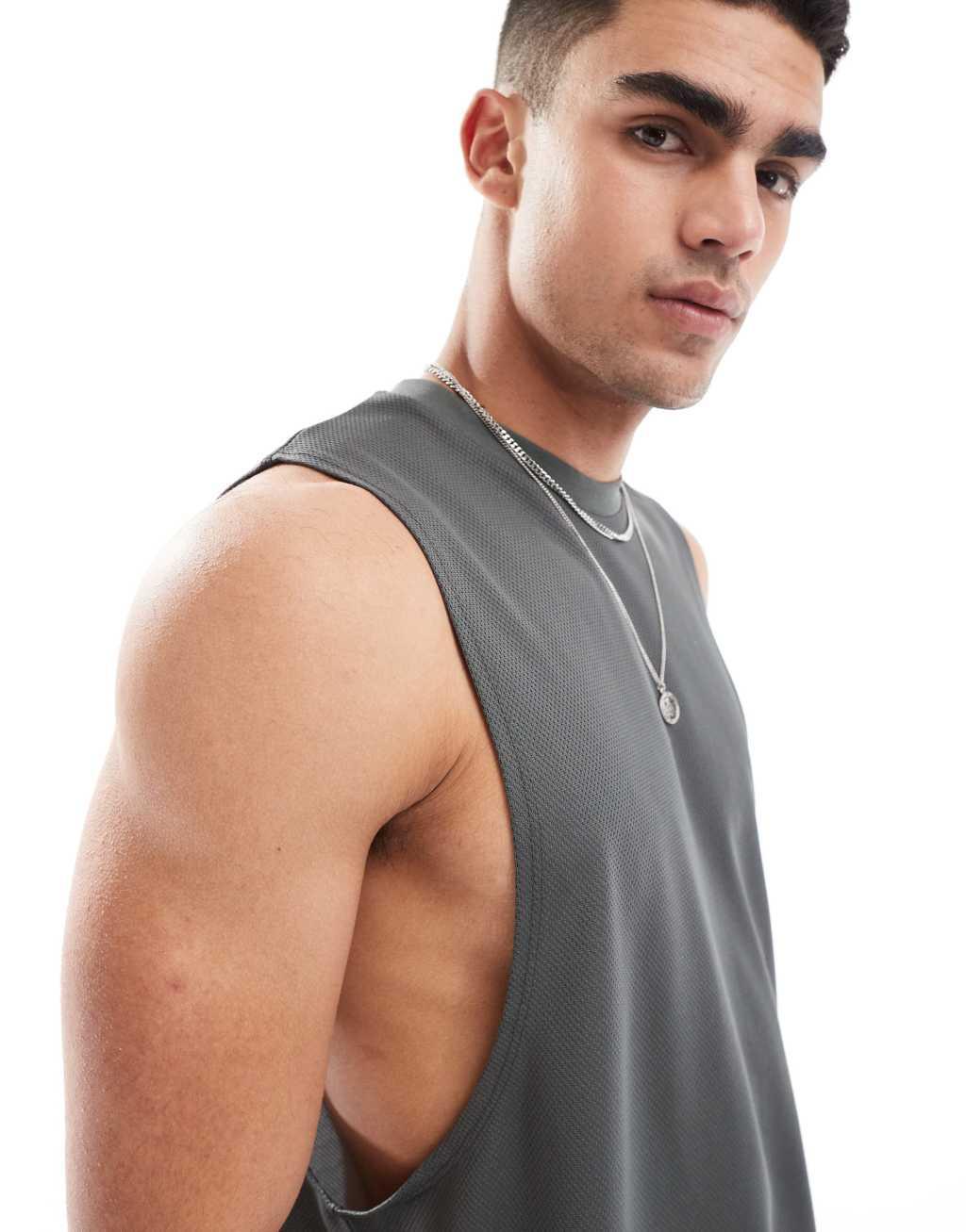 ASOS DESIGN relaxed tank top in gray sporty mesh Product Image