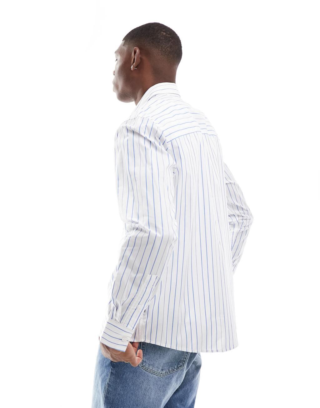 ONLY & SONS long sleeve striped shirt with bloomers print in blue stripe Product Image