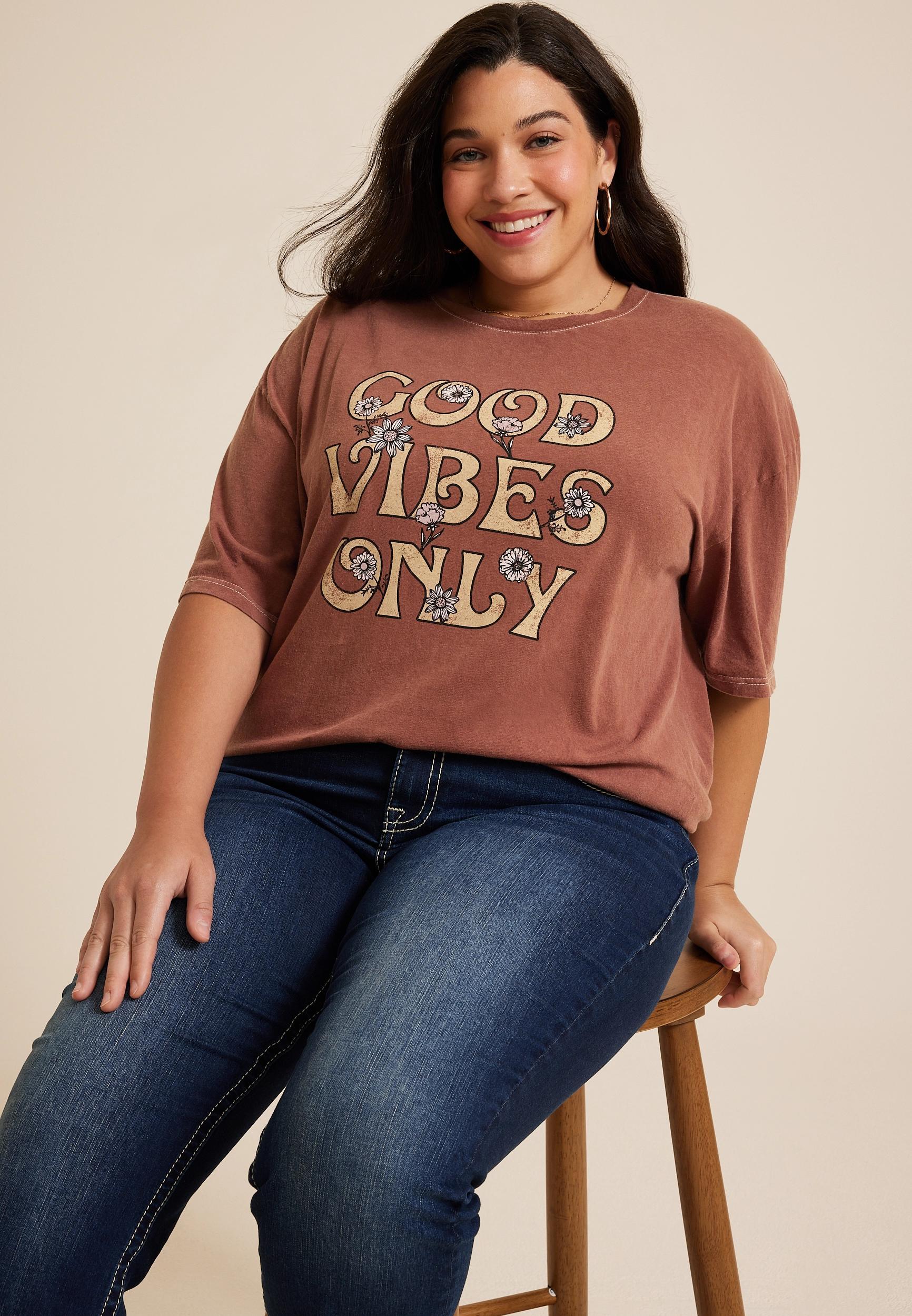 Maurices 2X Plus Size Womens Good Vibes Only Relaxed Fit Graphic Tee Orange Product Image