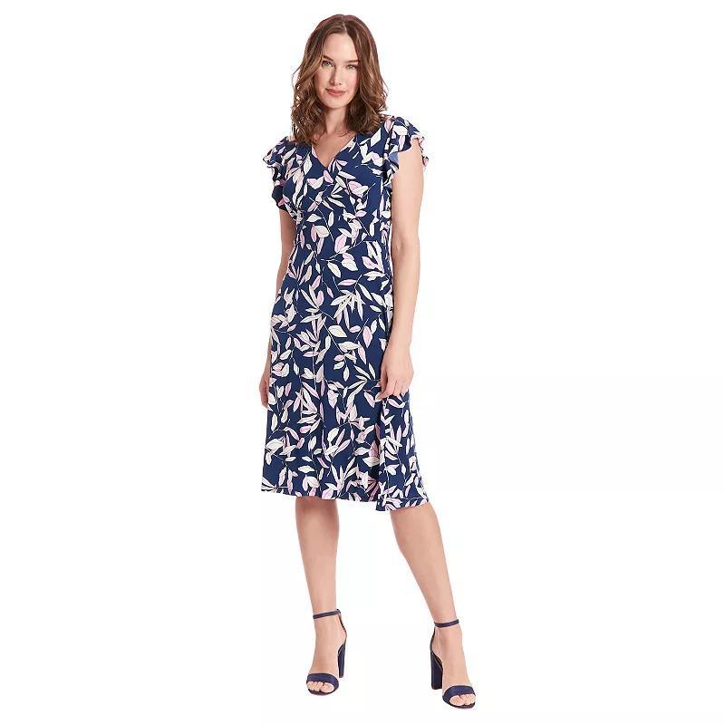 Womens London Times Ruffle Sleeve V-Neck Midi Dress Product Image