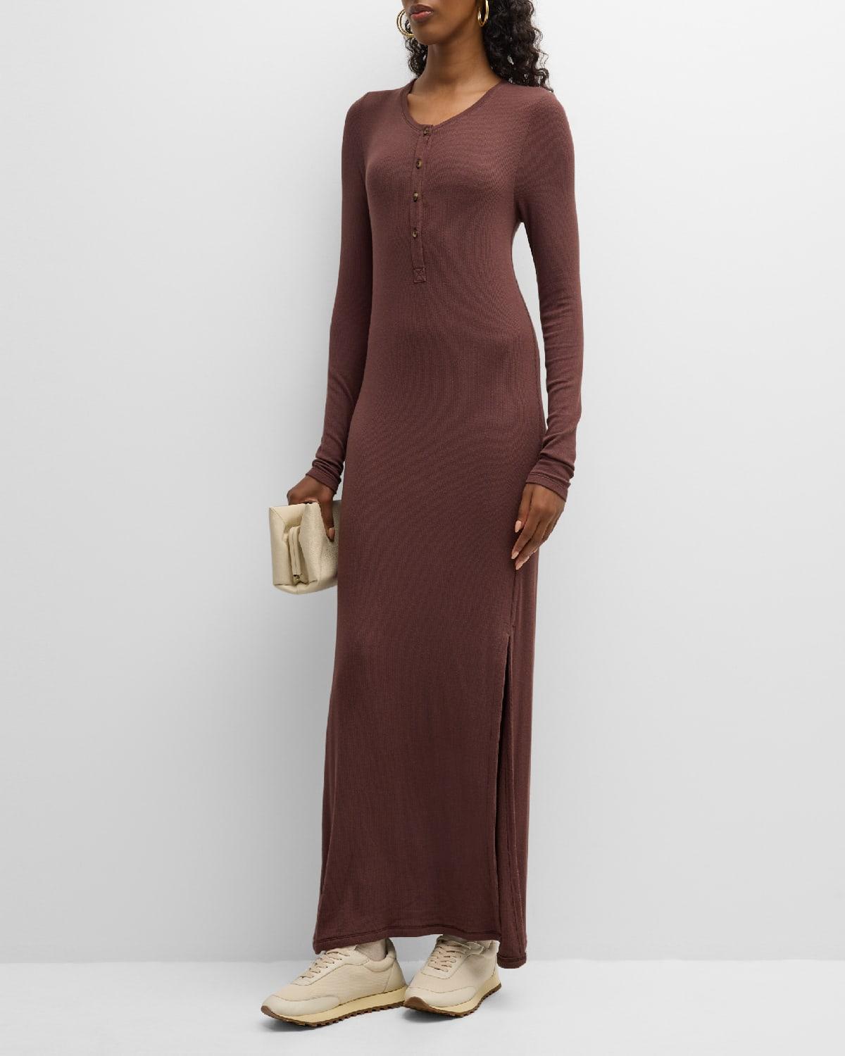 Womens Modal Rib Henley Maxi Dress Product Image