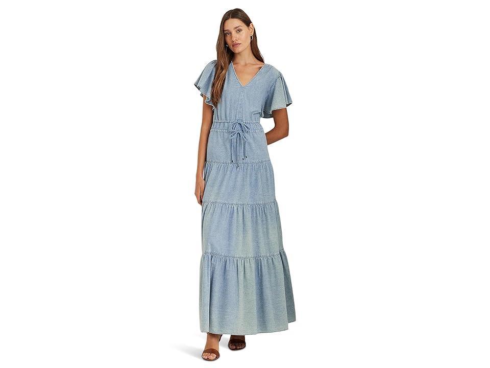 LAUREN Ralph Lauren Chambray Tiered Maxidress (Isla Wash) Women's Dress Product Image