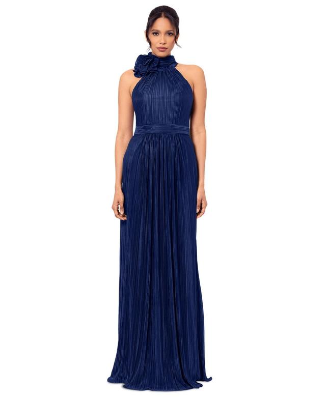 Women's Mock Neck Pleated Halter Gown Product Image