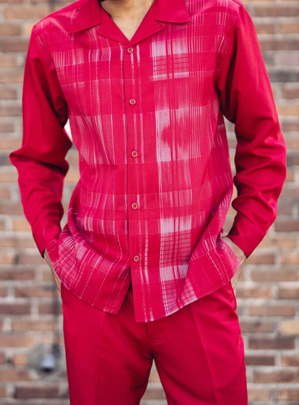 Red Grid Pattern Long Sleeve Walking Suit Product Image