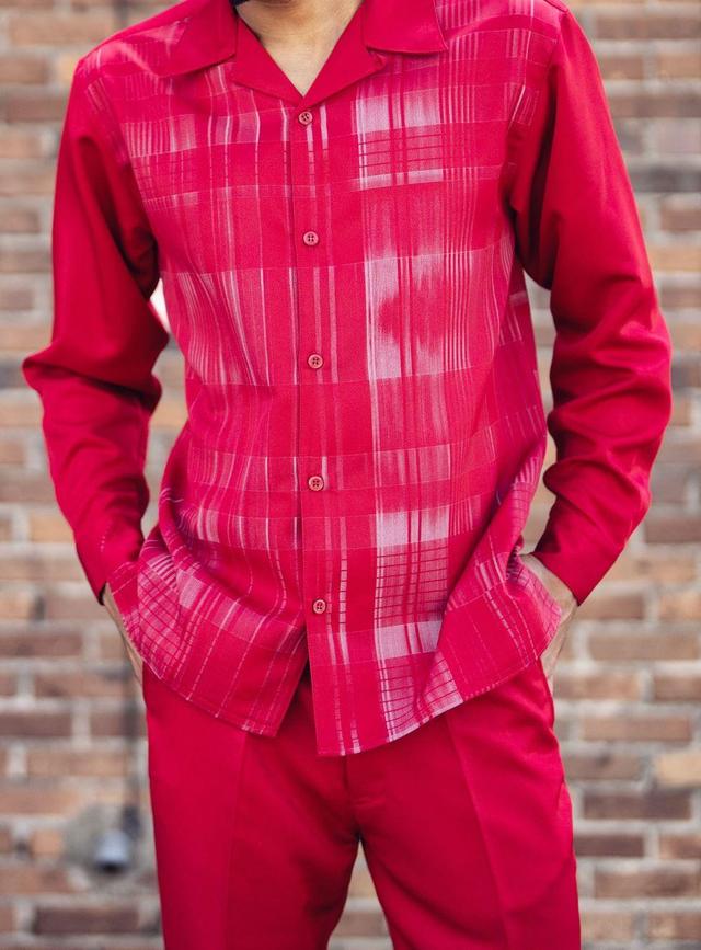 Red Grid Pattern Long Sleeve Walking Suit Product Image