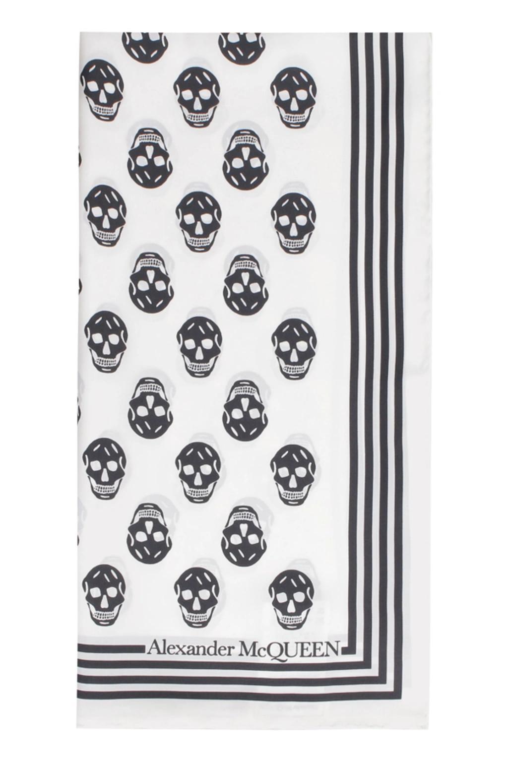 Biker Skull Print Silk Scarf In White Product Image