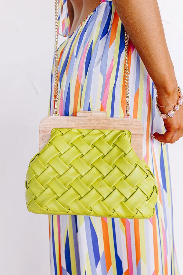 Seaside Oasis Faux Leather Woven Purse in Lime Punch Product Image