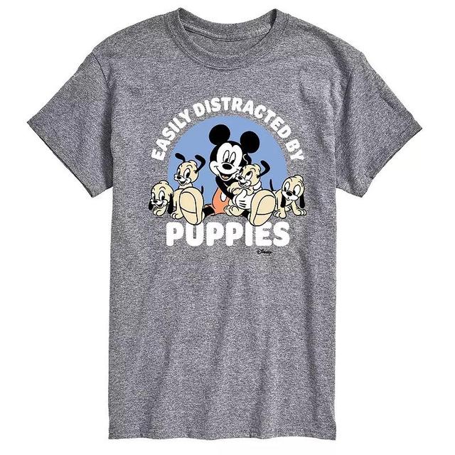 Disneys Mickey Mouse Mens Easily Distracted By Puppies Graphic Tee Grey Gray Product Image