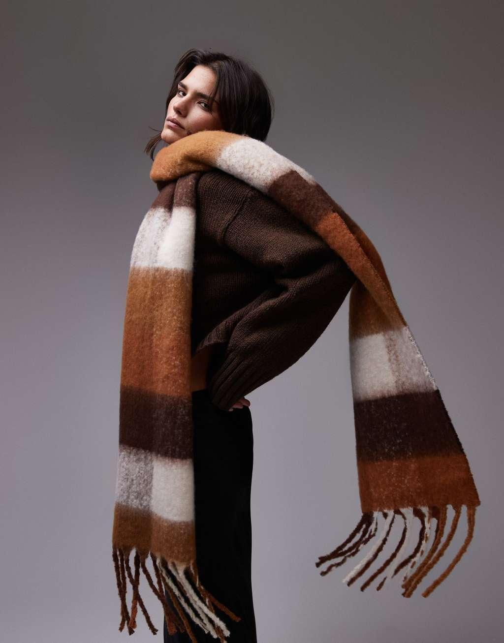 Topshop Sydney plaid blanket scarf in brown product image