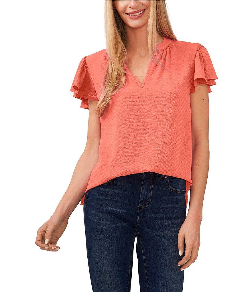 CeCe Woven Ruffle Short Sleeve V-Neck Blouse product image