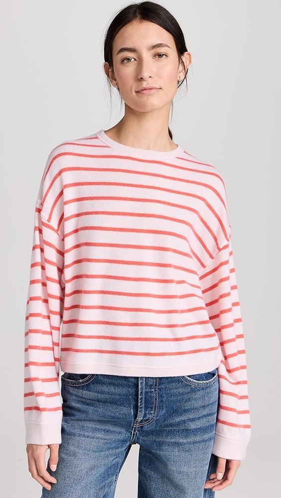 White + Warren Cashmere Drop Shoulder Striped Sweatshirt | Shopbop Product Image