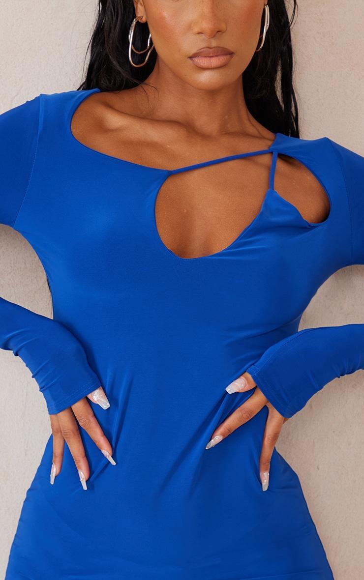 Blue Slinky Multi Cut Out Long Sleeve Bodycon Dress Product Image