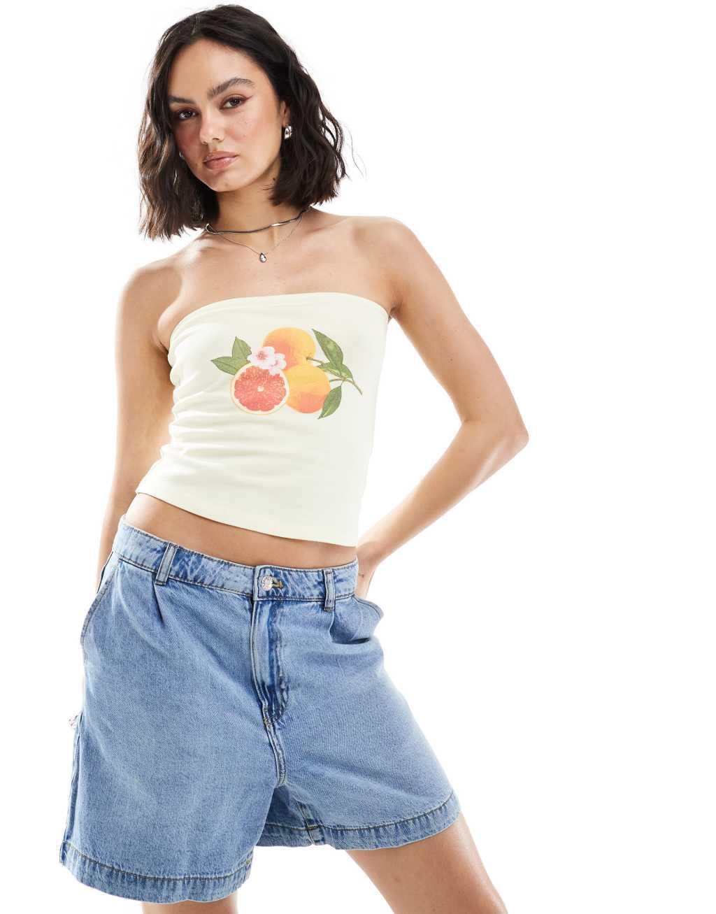 ASOS DESIGN fruit graphic bandeau top in lemon product image