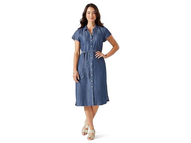 Tommy Bahama Mission Beach Soft Twill Point Collar Cap Sleeve Button Front Self-Tie Belt Shirt Dress Product Image