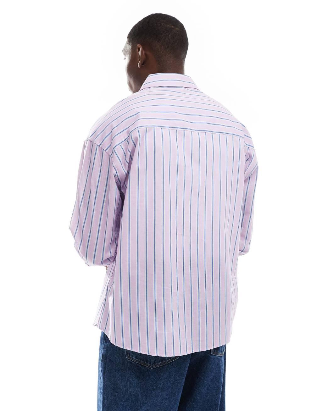 ASOS DESIGN 90s oversized shirt in purple and blue stripe  Product Image