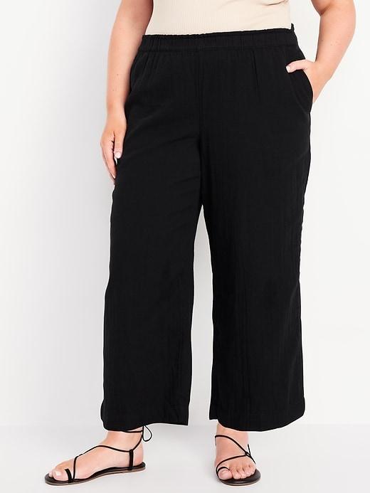 High-Waisted Crinkle Gauze Ankle Pants Product Image