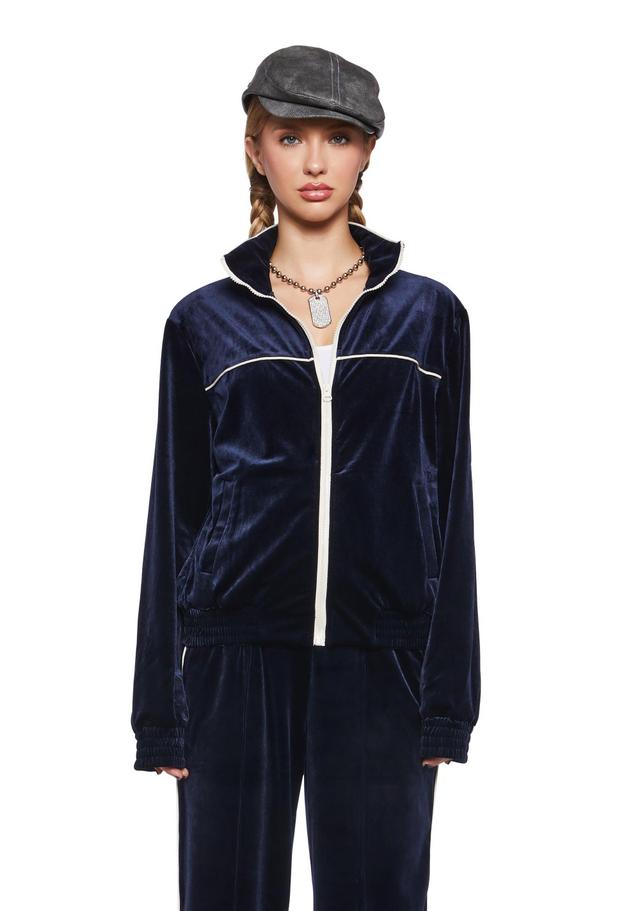 Velvet Striped Zip-Up Jacket - Blue Product Image