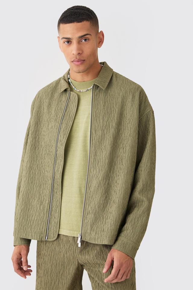 Textured Satin Oversized Fit Zip Up Harrington Jacket | boohooMAN USA Product Image