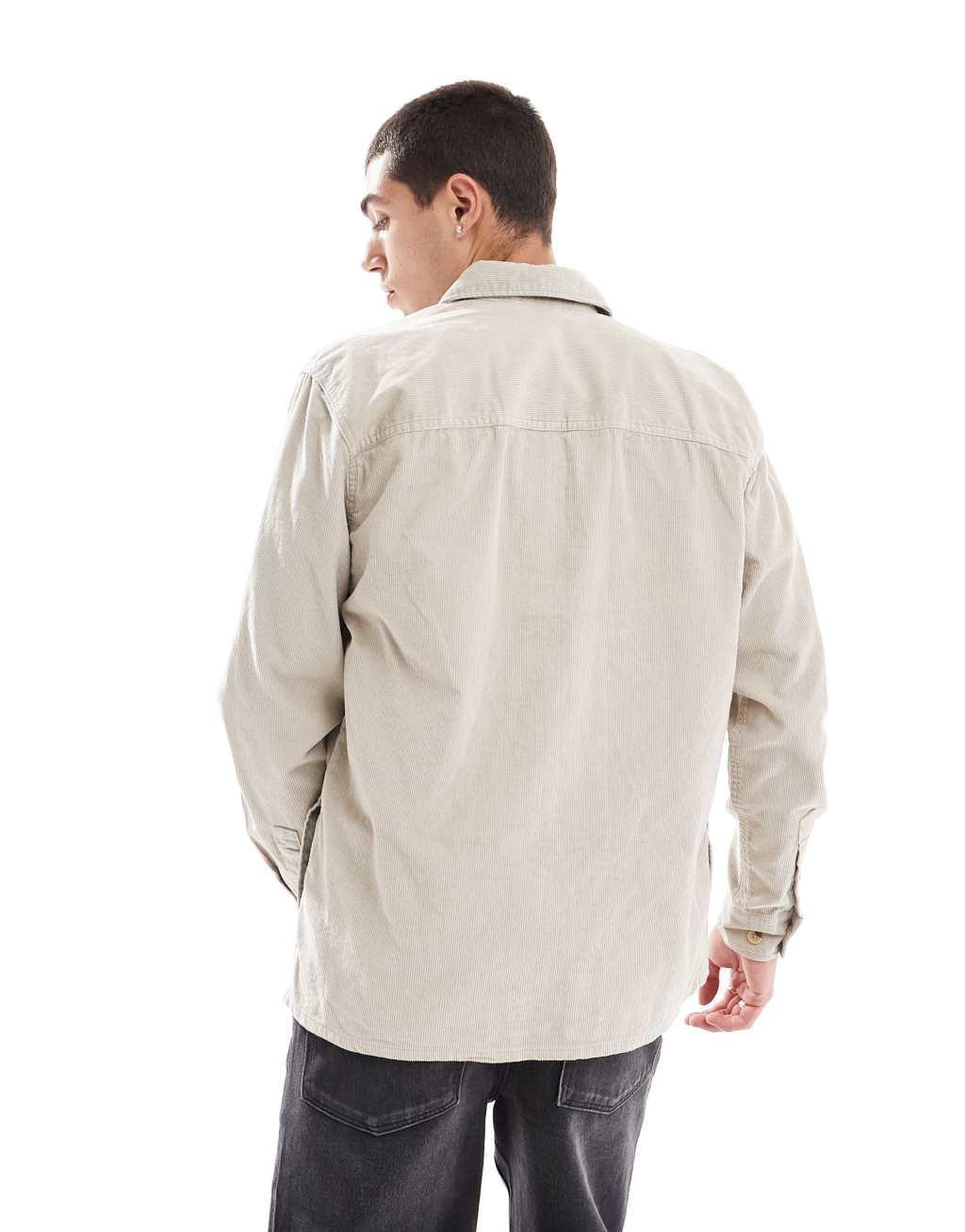 ONLY & SONS zip through cord overshirt in stone Product Image