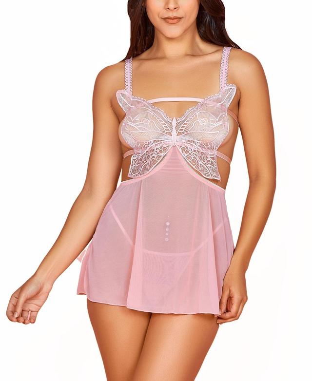 Hauty Womens 2 Pc Babydoll Lingerie Set with Laced Butterfly Bodice and Mesh Skirt Product Image