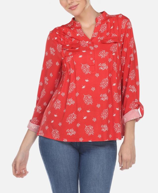 Womens Pleated Leaf Print Blouse Product Image