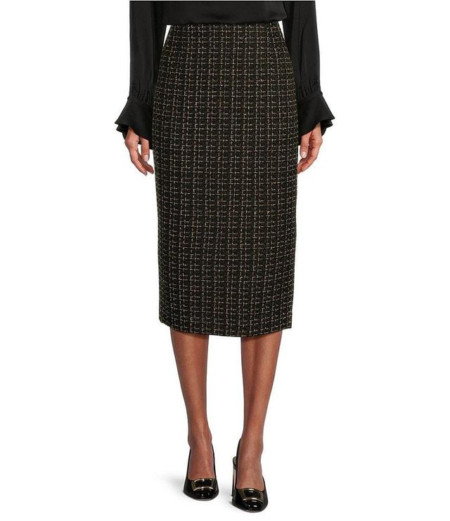 Preston & York Jennie Tweed High Rise Column Pencil Back Split Hem Midi Coordinating Skirt Product Image