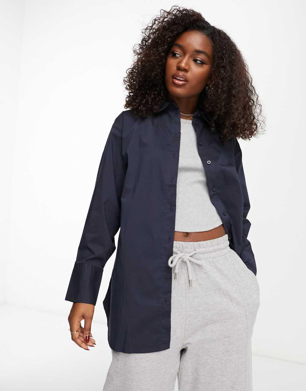 JDY longline oversized shirt in navy Product Image