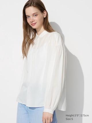 Womens Soft Lawn Gathered Blouse Off White 2XL UNIQLO US Product Image