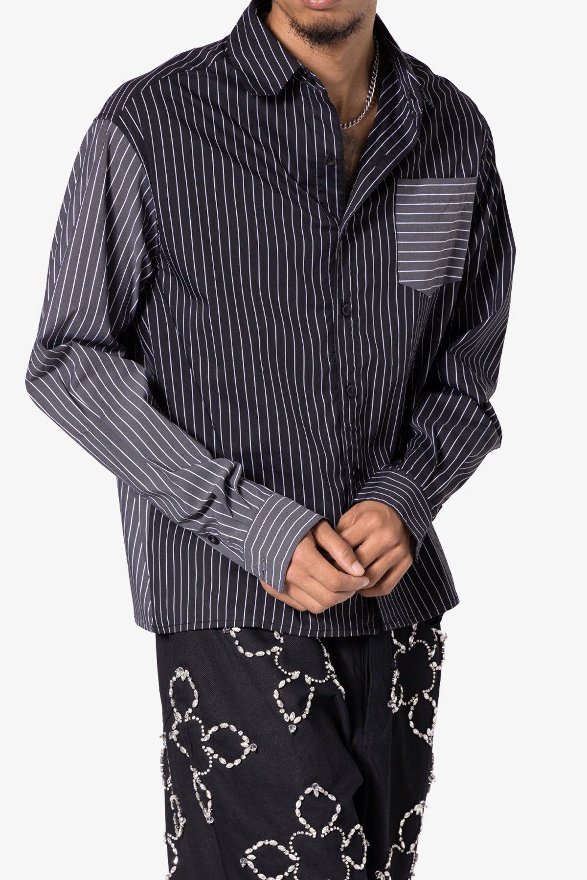 Contrast Sleeve Striped Shirt - Black Product Image