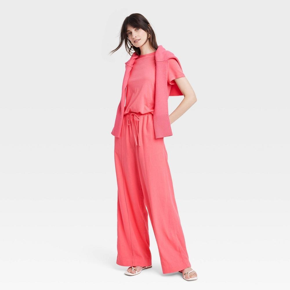 Womens High-Rise Wide Leg Linen Pull-On Pants - A New Day M Product Image