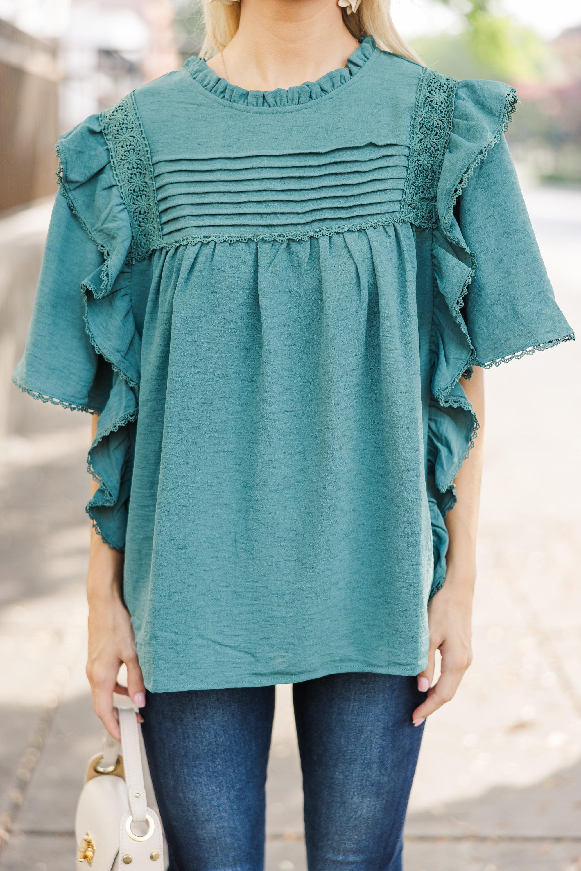 Step It Up Emerald Green Ruffled Blouse Female Product Image