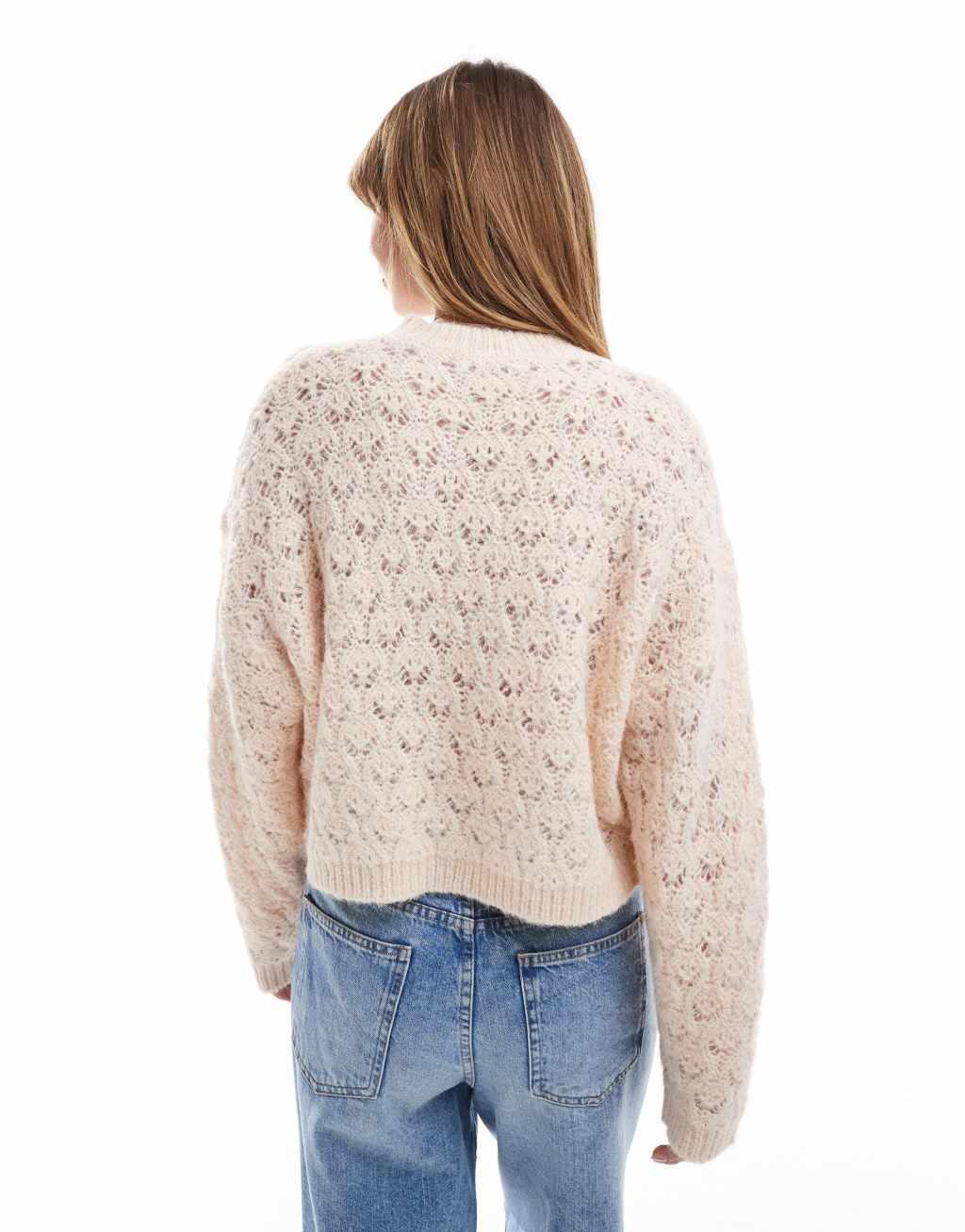 Miss Selfridge pretty pointelle stitch sweater in soft pink Product Image