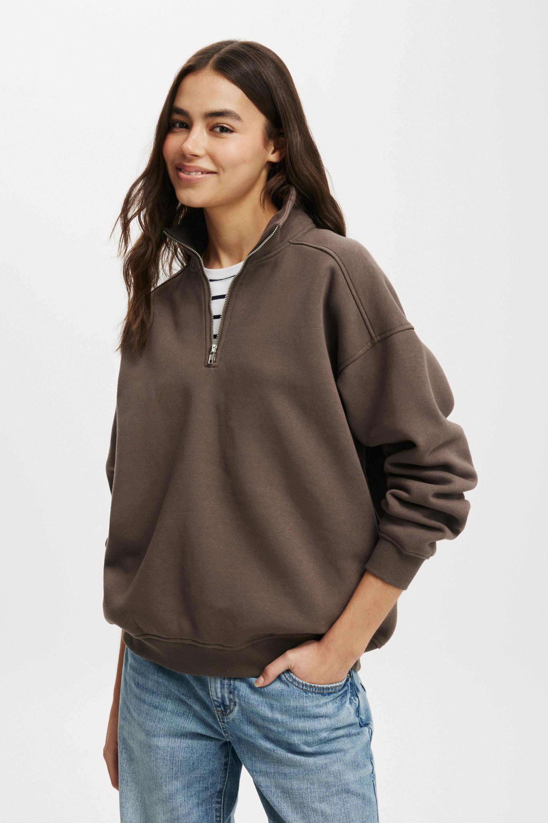 Cotton On Women - Classic Fleece Oversized Half Zip Sweatshirt - Dark truffle product image