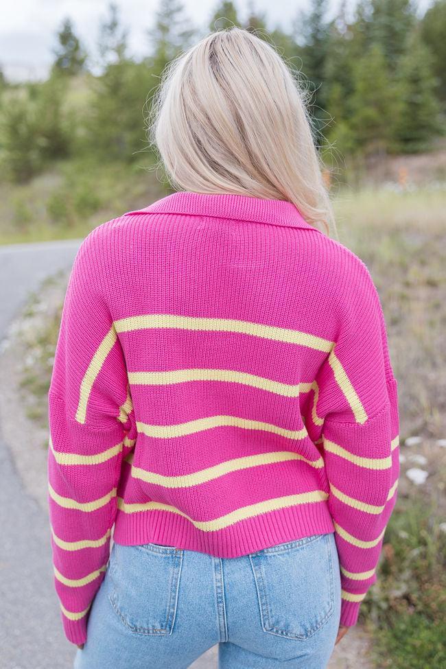 Living Proof Pink and Lime Striped Collared Sweater FINAL SALE Product Image