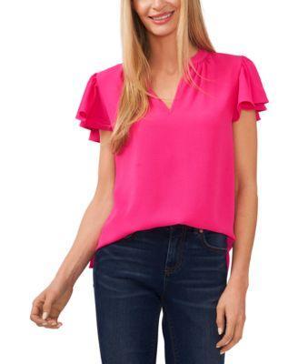 CeCe Womens Short Ruffled Sleeve Solid V-Neck Blouse Product Image